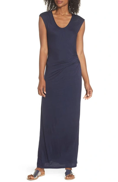 Shop Fraiche By J Ruched Jersey Maxi Dress In Navy