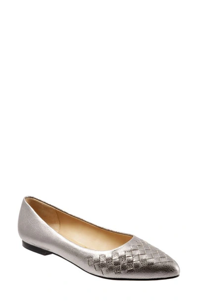 Trotters Estee Woven Womens Leather Slip On Ballet Flats In Silver Leather