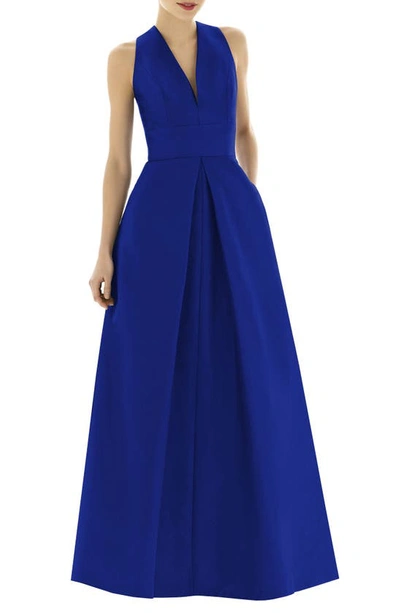 Shop Alfred Sung Dupioni Pleat A-line Gown In Royal