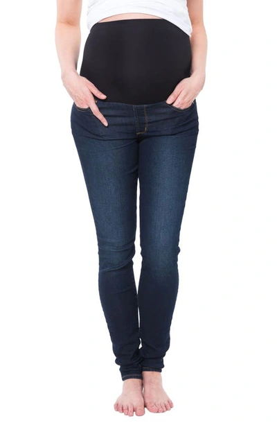 Shop Nom Maternity Soho Over The Belly Skinny Maternity Jeans In Dark Blue Wash