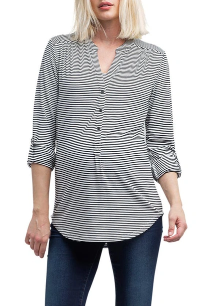 Shop Nom Maternity Amelie Snap Front Maternity/nursing Top In Black And White Stripe
