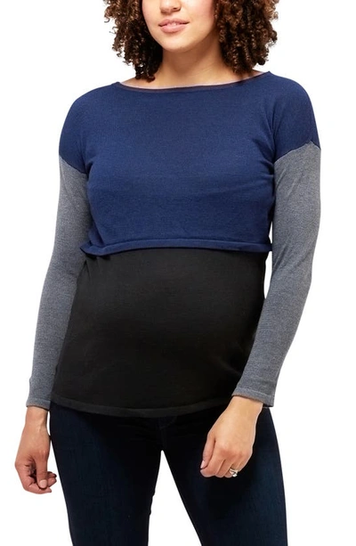 Shop Nom Maternity Sia Maternity/nursing Tunic In Navy Colorblock