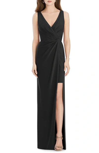 Shop Jenny Packham V-neck Crepe Column Gown In Black