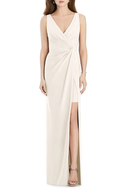 Shop Jenny Packham V-neck Crepe Column Gown In Ivory