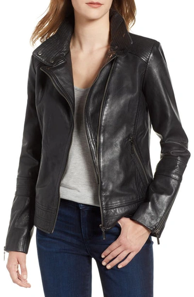 Shop Bernardo Leather Moto Jacket In Black