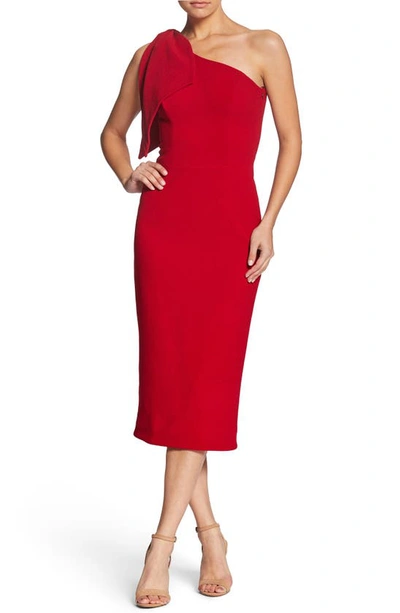 Shop Dress The Population Tiffany One-shoulder Midi Dress In Garnet