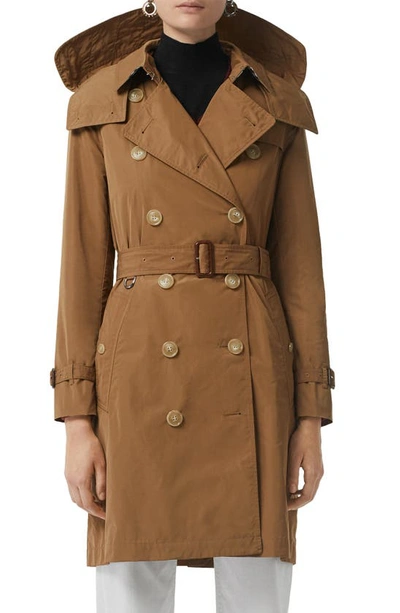 Shop Burberry Kensington Trench Coat With Detachable Hood In Camel
