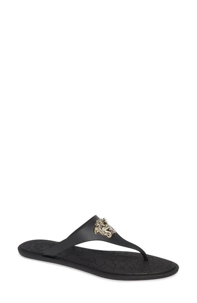 Versace Black Medusa Palazzo Thong Sandals In Black/ Gold | ModeSens