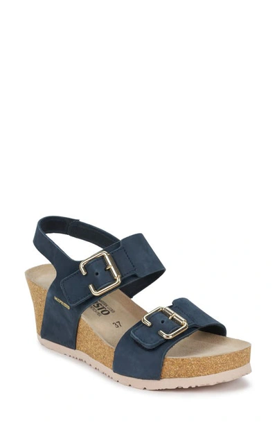 Shop Mephisto Lissandra Platform Wedge Sandal In Blue Leather