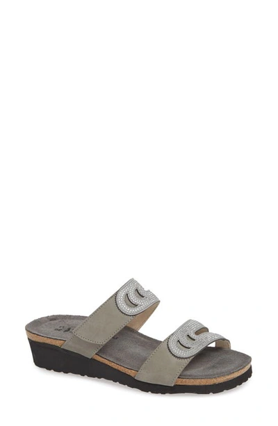Shop Naot Ainsley Studded Slide Sandal In Light Grey Nubuck Leather