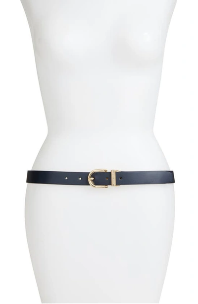 Shop Michael Michael Kors Reversible Leather Belt In Navy / Vanilla