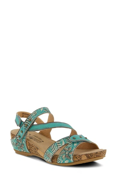 Shop L'artiste Quilana Wedge Sandal In Turquoise Leather