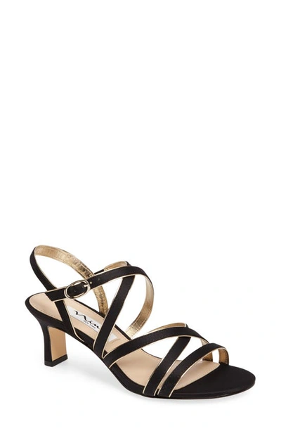 Shop Nina Genaya Strappy Evening Sandal In Black/ Gold Satin