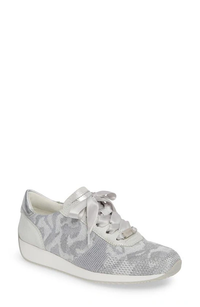 Shop Ara Lilly Sneaker In Silver Camouflage Woven Fabric