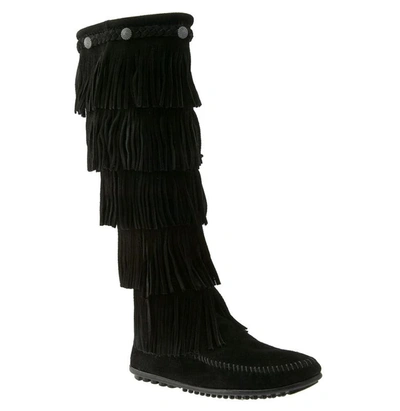 Shop Minnetonka Five Layer Fringe Boot In Black
