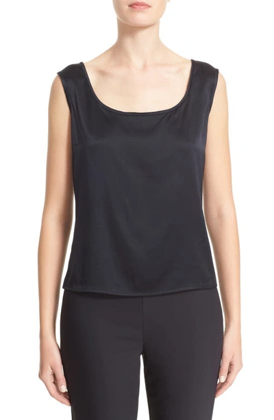 St John Liquid Satin Round Neck Shell In Caviar