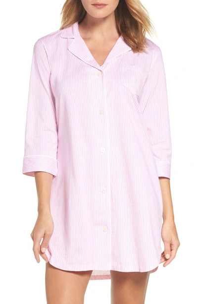 Shop Lauren Ralph Lauren Cotton Jersey Sleep Shirt In Lagoon Pink/ White Stripe