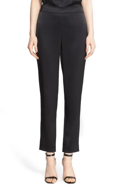 Shop St John Emma Satin Ankle Pants In Caviar