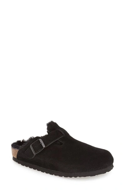 Birkenstock Boston Vl Shearling Suede Mules In Black
