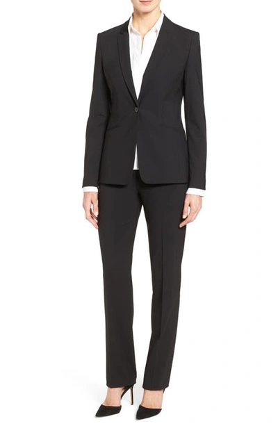 Hugo Boss Stretch Wool Blazer With Curved Lapels In Black