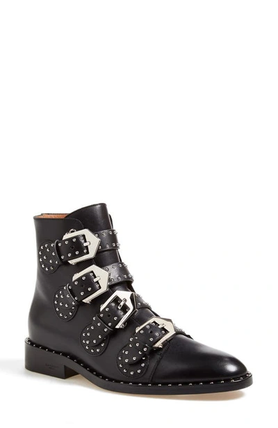 Shop Givenchy Prue Studded Buckle Bootie In Black Leather