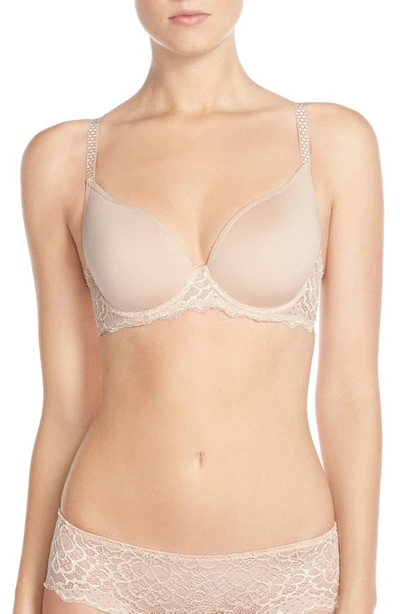 Shop Simone Perele Caresse Underwire Plunge Bra In Peau Rose