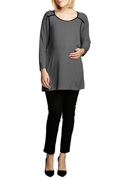 Shop Maternal America Long Sleeve Nursing Top In Charcoal/black