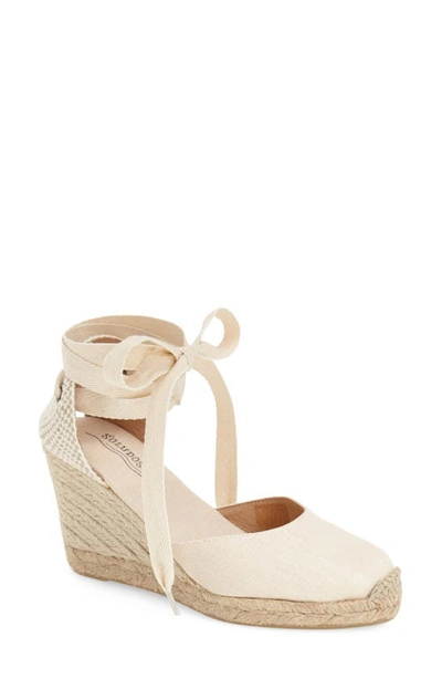 Soludos Canvas Ankle-wrap Wedge Espadrilles In Blush Linen