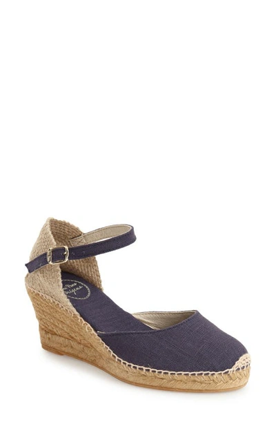 Shop Toni Pons 'caldes' Linen Wedge Sandal In Navy Linen