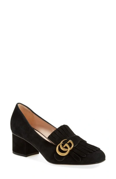 Shop Gucci Gg Kiltie Fringe Pump In Black Suede