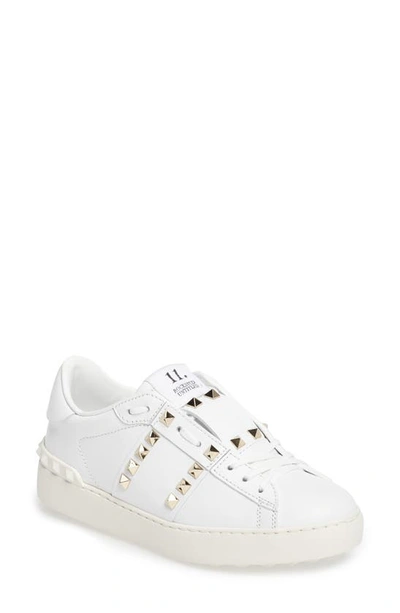 Shop Valentino Rockstud Sneaker In White Leather