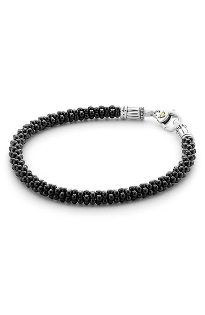 Shop Lagos Black & White Ceramic Caviar Bracelet In Black/ Gold