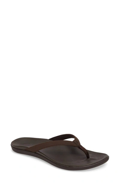 Shop Olukai Ho Opio Flip Flop In Dark Java Faux Leather