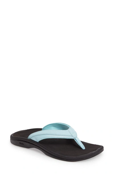 Shop Olukai Ohana Flip Flop In Sea Glass/ Black Faux Leather