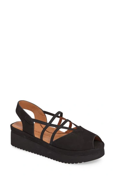 Shop L'amour Des Pieds Adelais Platform Wedge Sandal In Black Nubuck Leather