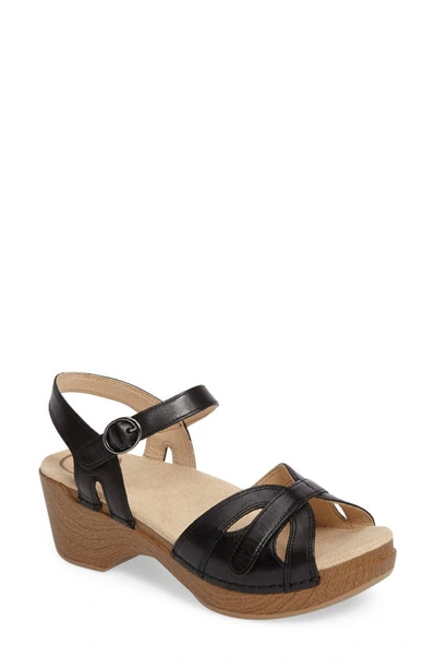 Shop Dansko Season Sandal In Black Leather