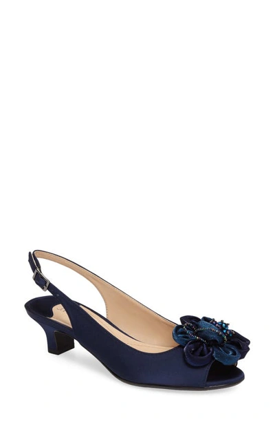 Shop J. Reneé Leonelle Kitten Heel Slingback Sandal In Navy Satin