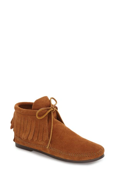 Shop Minnetonka Classic Fringed Chukka Style Boot In Brown