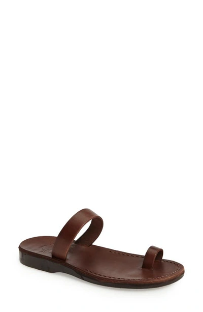 Shop Jerusalem Sandals Eden Toe Loop Sandal In Brown Leather