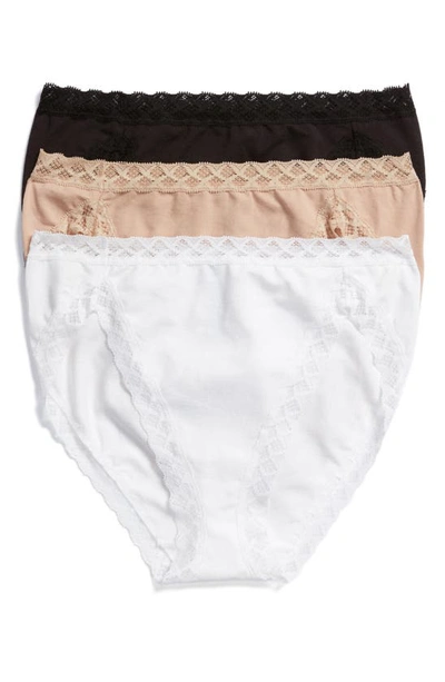Shop Natori Bliss 3-pack French Cut Briefs In Black/ Cafe/ White