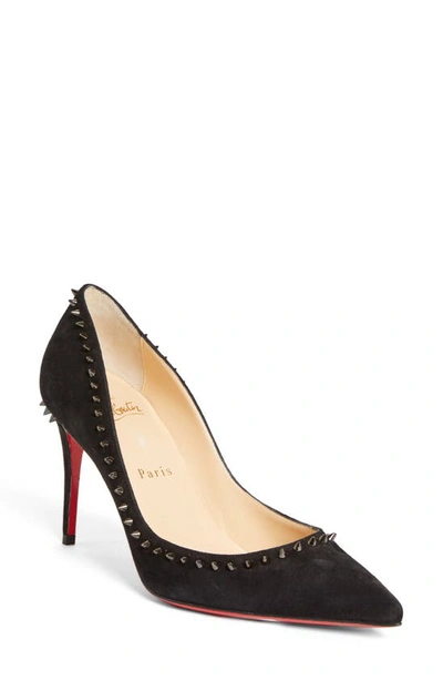 Shop Christian Louboutin Anjalina Studded Pointed Toe Pump In Black Suede