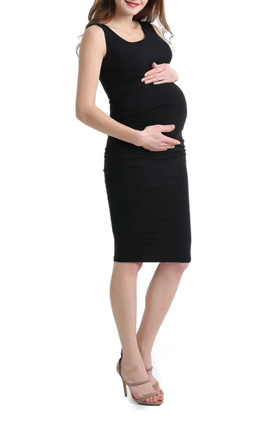 Shop Kimi And Kai Delia Ruched Maternity Tank Dress In Black