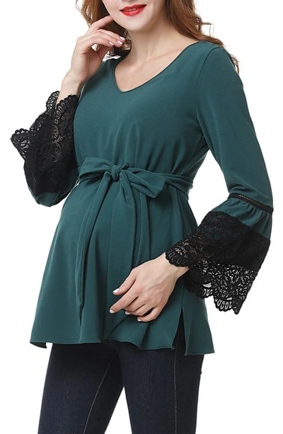 Kimi And Kai Clara Peasant Maternity Blouse In Forest Green