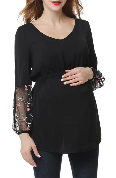 Kimi And Kai Gisel Embroidered Maternity Top In Black