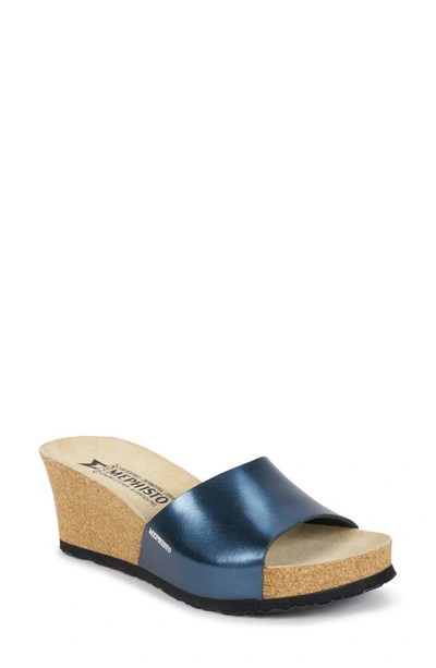 Shop Mephisto Lise Platform Wedge Sandal In Blue Leather