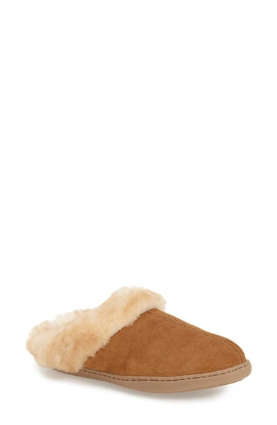 Shop Minnetonka Sheepskin Mule Slipper In Tan Suede