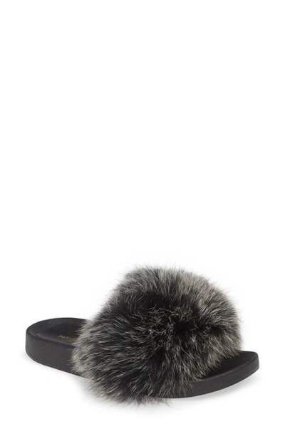 Shop Patricia Green Foxy Genuine Fox Fur Slipper In Black/ White Fur