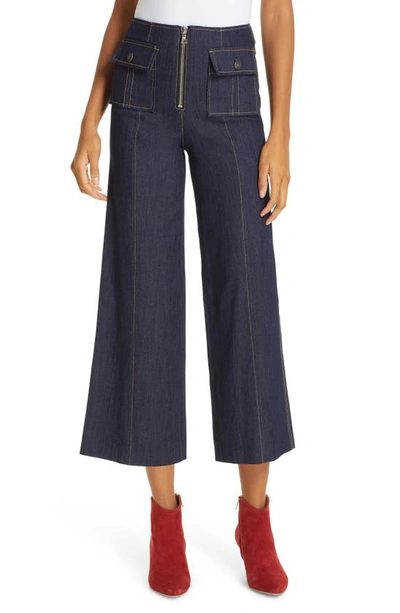 Cinq À Sept Azure Front High-rise Wide-leg Crop Jeans In Indigo