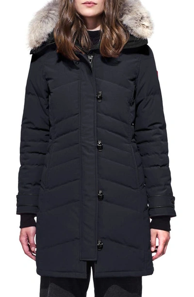 Shop Canada Goose Lorette Hooded Down Parka With Genuine Coyote Fur Trim In Navy