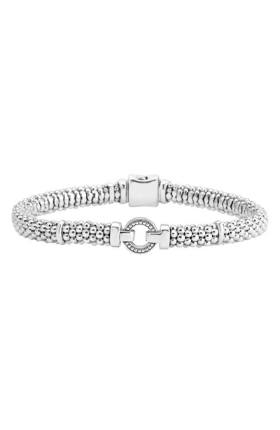 Shop Lagos Enso Boxed Circle Station Caviar Rope Bracelet In Sterling Silver
